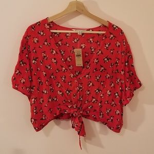 American Eagle Floral Print Tie Front Crop Top